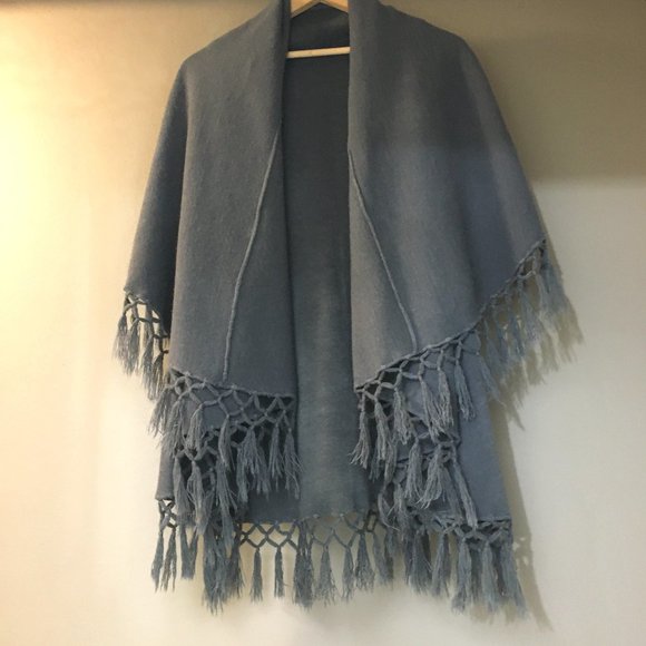 Blue Grey Boho Chic Tasseled Shawl - Picture 3 of 12